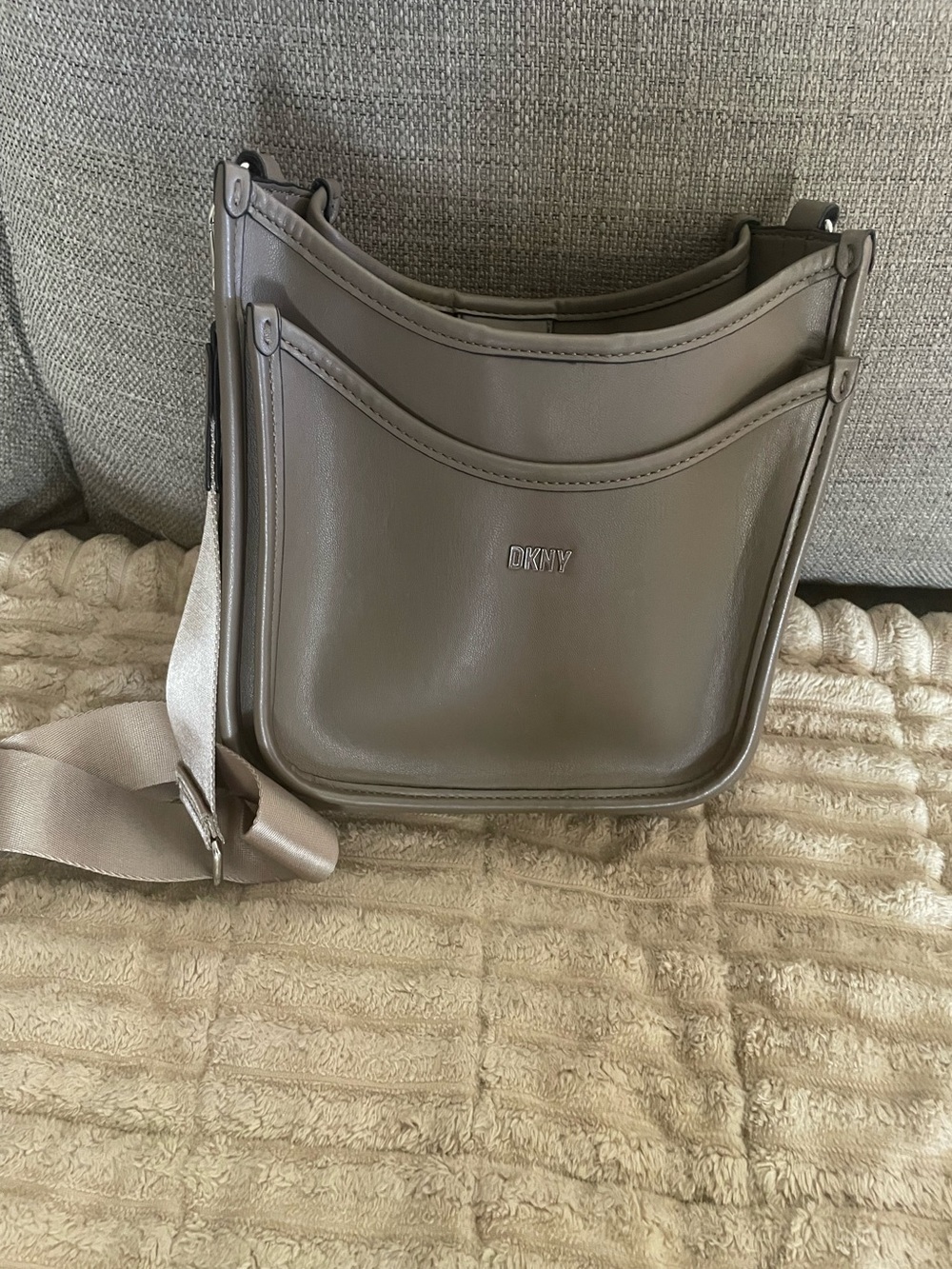 DKNY Taupe Gray Leather Handbag